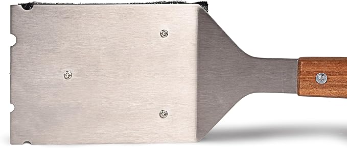 Grill Scrubber and Scraper for Barbecue with Replaceable Scrubber Head – Grill Cleaner for Outdoor Grill with Extended 16” Large Wooden Handle -No Scratch on Grill by Dhampooh