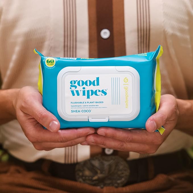 Goodwipes Flushable Butt Wipes Made with Vitamin E & Aloe - Soft & Gentle Wet Wipe Dispenser for Home Use, Septic & Sewer Safe - Largest Adult Toilet Towelettes - Shea Coco, 60 Count (Pack of 8)