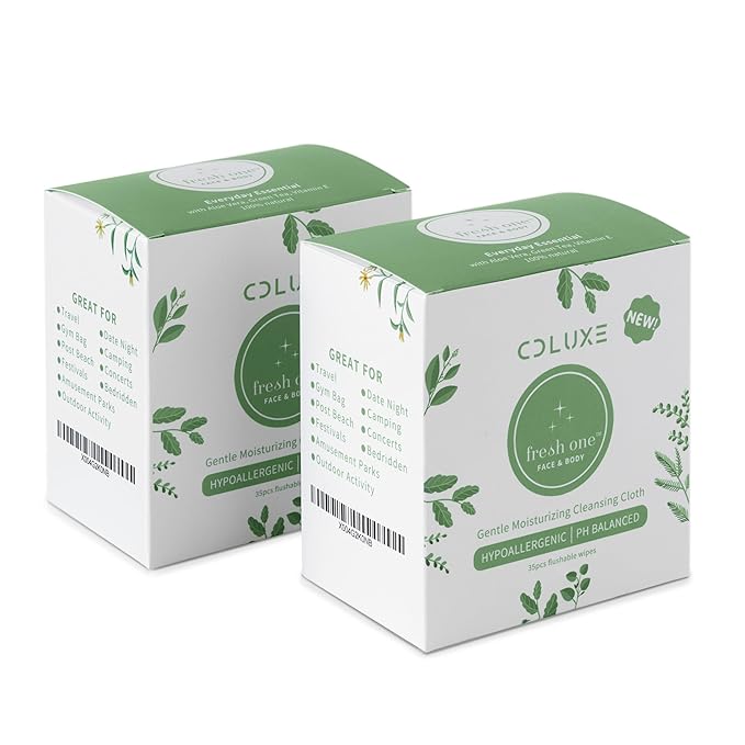 Fresh One Hand-Body-Face Cleaning Water Wipes (Men, Women, Kids) - All Natural Gentle, Sensitive Skin, Deodorizing, Flushable Individually Wrapped Travel Wipes (70)