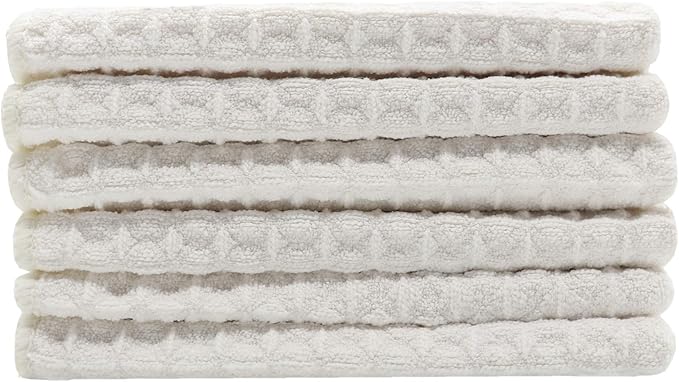 Microfiber Kitchen Cleaning Cloth Thick Dish Rags Waffle Weave Washcloths Dish Cloths Ultra Absorbent Odor Free 12inch X 12inch 6 Pack Beige