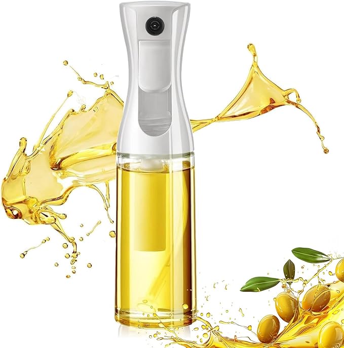 Oil Sprayer for Cooking, Oil Spray Bottle with Brush, Glass Oil Sprayer, 200ML Oil Dispenser for Kitchen, Continuous Oil Spray Bottle with Portion Control for Air Fryer, Salad, BBQ, White (White)