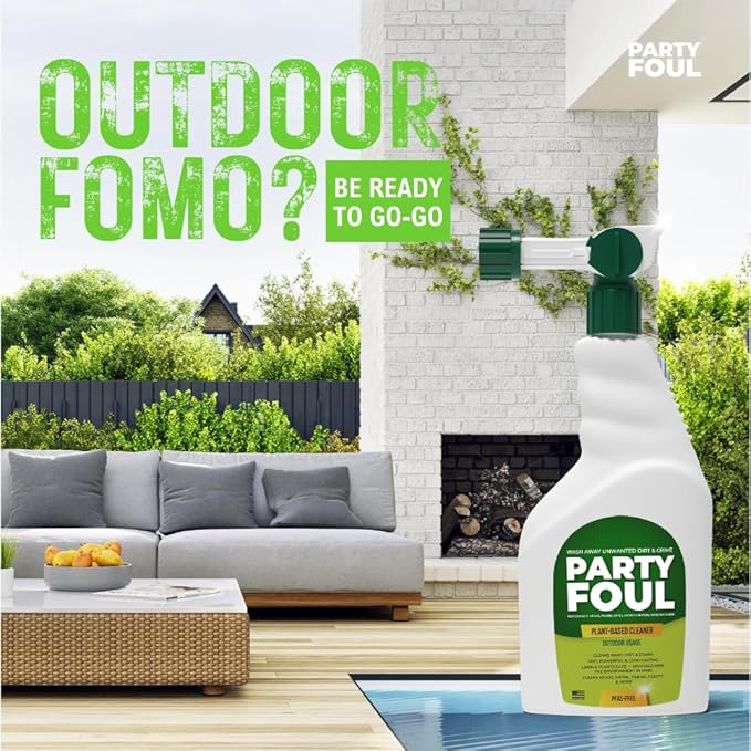 Party Foul Plant-Based Cleaner Spray | Eco-Friendly, Vegan Formula for Tiles, Counters, Granite, Metal, Glass, Wood & More | Natural I For Decks, Patios, BBQ Spills, Outdoor - 32 oz