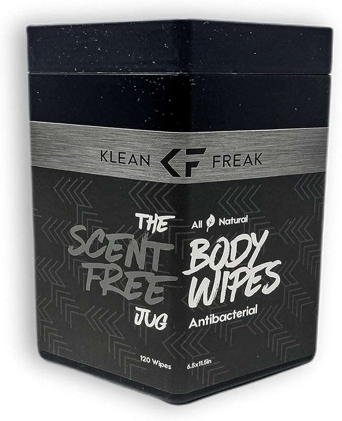 Body Wipes - for Face and Body, No Water, Wipe Away Sweat and Odor, Large Textured, Travel, Gym, Camping and More, 120 Cnt Jug (Scent-Free Jug)