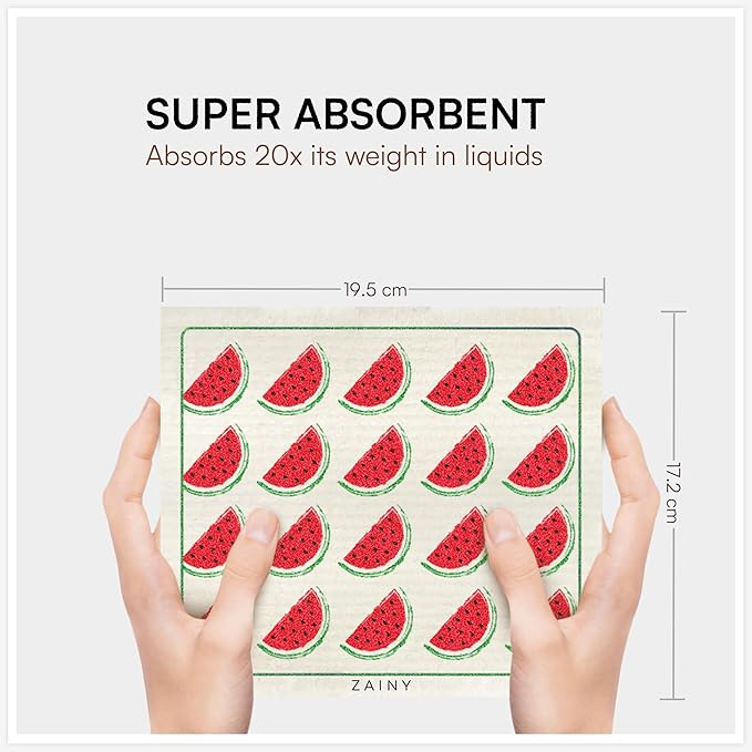 ZAINY 10 Swedish Dishcloths for Kitchen, Gifts for Mom and Mothers, Swedish Dish Cloths Reusable Paper Towels Washable, Cellulose Sponge Cloth & Cleaning Towel for Washing Dishes, Washcloths - Fruits