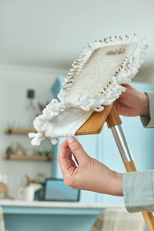 Harper Live.Love.Clean. Washable 2-in-1 Wet/Dry Bamboo Dust Mop Pad with Wraparound Attachment for Cleaning Dust, Pet Hair & Fine Dry Dirt