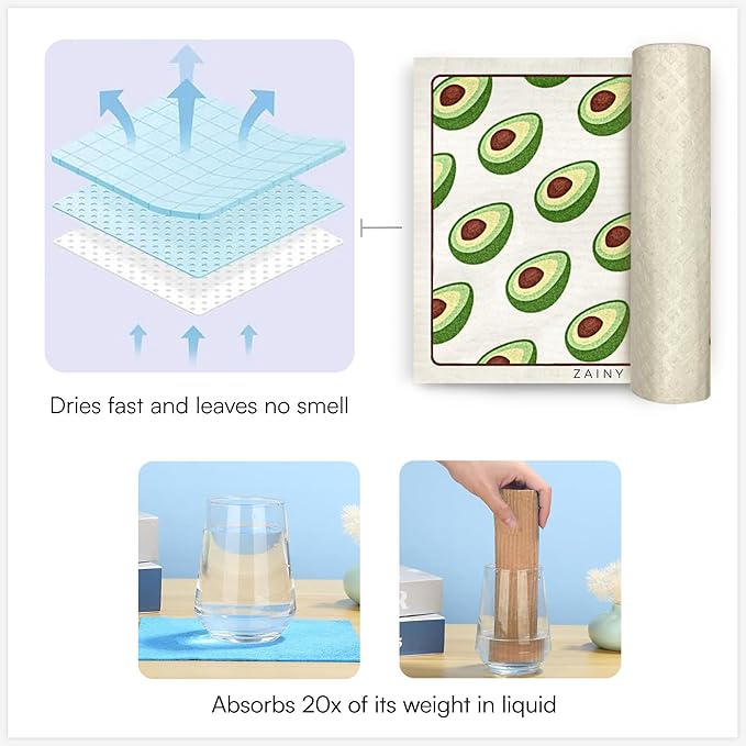 ZAINY 10 Swedish Dishcloths for Kitchen, Gifts for Mom and Mothers, Swedish Dish Cloths Reusable Paper Towels Washable, Cellulose Sponge Cloth & Cleaning Towel for Washing Dishes, Washcloths - Fruits