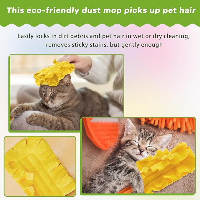 Zubebe 6 Pcs Heavy Duty Duster Refill Reusable Fleece Duster Refills Multi Surface Washable Cleaning Pads for Home, Blinds, Fans, Corners, Furniture (Yellow)