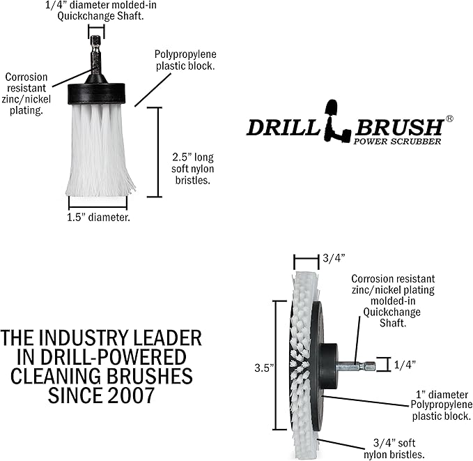 3 Pack Drill Brush Power Scrubber Cleaning Brush - Soft White Drill Brush Set - Car Detailing Kit - Cleaning Drill Brush Set for crevices and Hard to get to Areas - Power Scrubbing Brush for Drill
