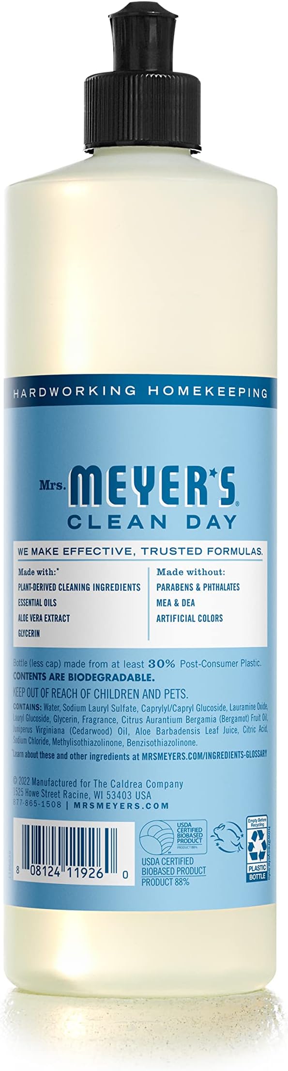 MRS. MEYER'S CLEAN DAY Liquid Dish Soap, Biodegradable Formula, Rain Water, 16 fl. oz - Pack of 3