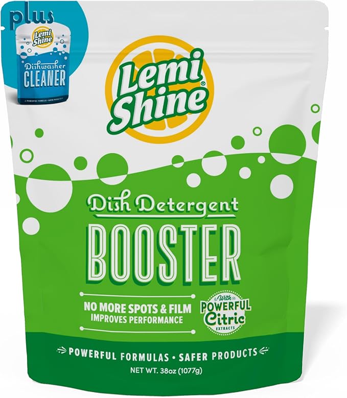 Lemi Shine Dish Detergent Booster, Hard Water Stain Remover, Multi-Use Citric Acid Cleaner 38 oz, Pack of 1