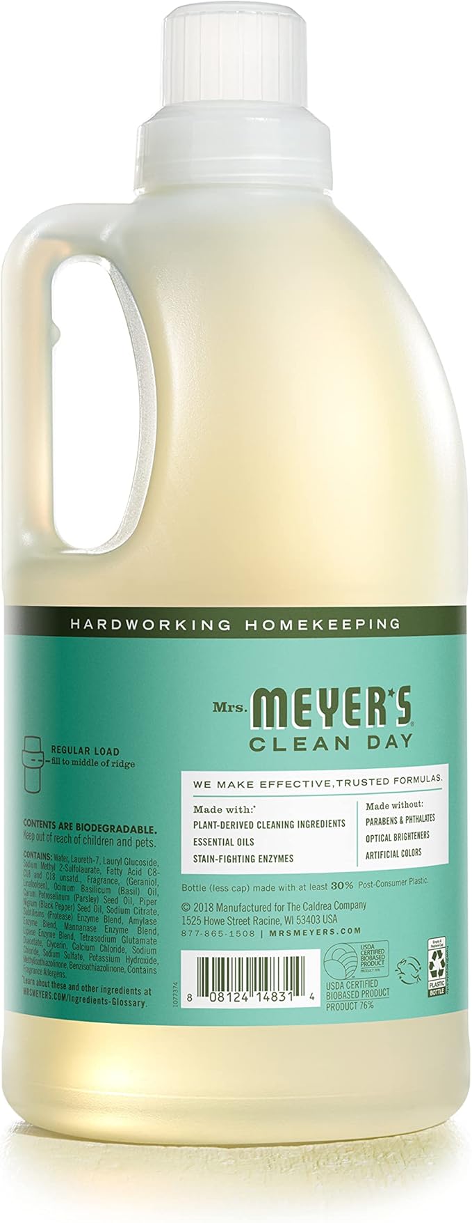 MRS. MEYER'S CLEAN DAY Liquid Laundry Detergent, Biodegradable Formula Infused with Essential Oils, Basil, 64 oz (64 Loads)