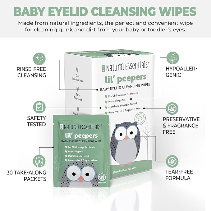Lil' Peepers Baby Eye Wipes and Eyelid Cleanser, Preservative-Free & Rinse-Free, Pediatrician Recommended Hypoallergenic Soft Eyelid Wipes for Babies, Kids and Adults (30 Count)