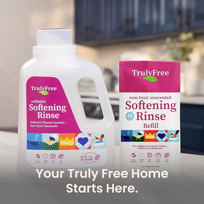Fabric Softening Conditioner for Clothes| Safe for Babies & Kids with Sensitive Skin | Plant-Based | Include 1 Refillable 50oz Bottle with Measuring Cap| Unscented Rinse(200 Loads)