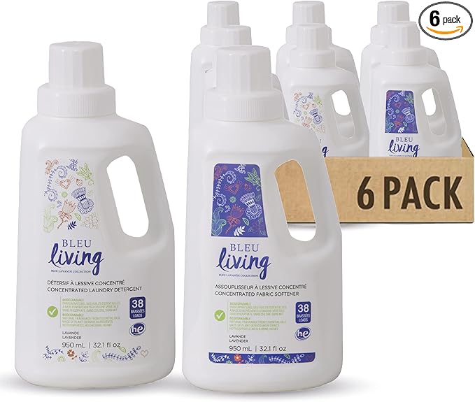 Bleu Lavande - Natural Fabric Softener & Liquid Laundry Detergent - 2x More Concentrated - Pure Lavender Essential Oil - Biodegradable - No artificial fragrances - 6 x 32.1 Fl Oz - 6 Pack