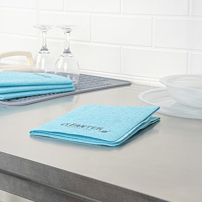Clean Tek Professional 13 x 15 Inch Cleaning Cloths, 5 Reusable Cloth Towels - Machine Washable, Absorbent, Blue PVA Microfiber Cleaning Rags, Fast Drying, For Windows Or Cars - Restaurantware