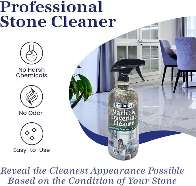 InterCare Marble and Travertine Cleaner, Natural Stone & Terrazzo Liquid Cleaner, Shower & Tile Surface Care, Floor, Walls & Countertop Cleaner and Degreaser, Refill Gallon