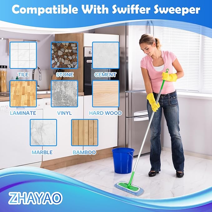3 Pack Reusable Microfiber Mop Pads Compatible with Swiffer Sweeper, Wet and Dry Flat mop Cover, Washable Swiffer Pads for Surface/Hardwood Floor Cleaning (Mop is Not Included)