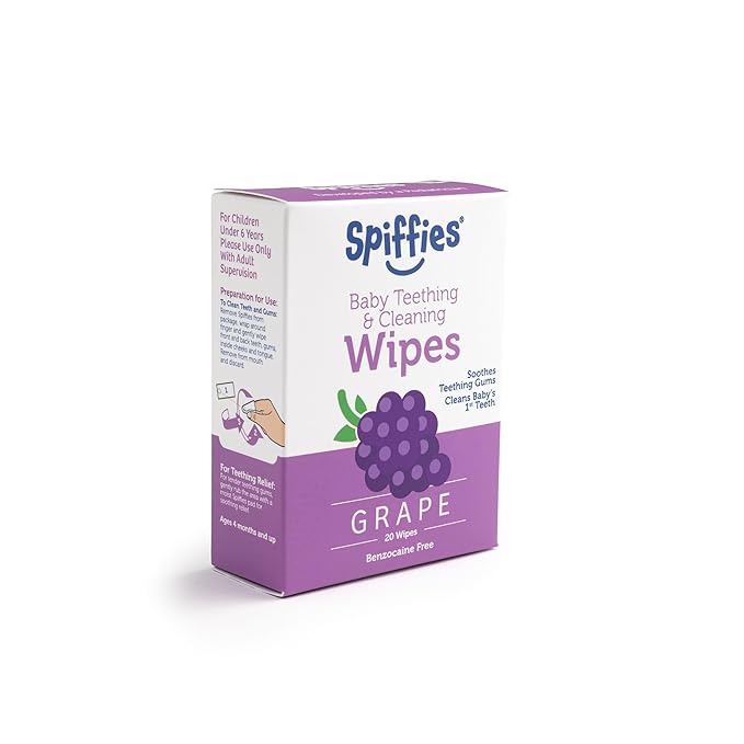 Baby Teeth Wipes - Grape Flavor, Xylitol-Enriched Baby Gum Cleaner & Dental Wipes for Teething Relief and Teeth Cleaning - Safe for Infants & Toddlers, 20 Count (Pack of 6)