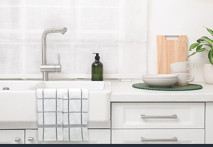 100% Cotton Terry Dish Towels, 4 Pack Checks, 16 x26 Inches, Super Soft and Absorbent Kitchen Towels, Perfect for Kitchen Cleaning and Dish Washing | Light Gray
