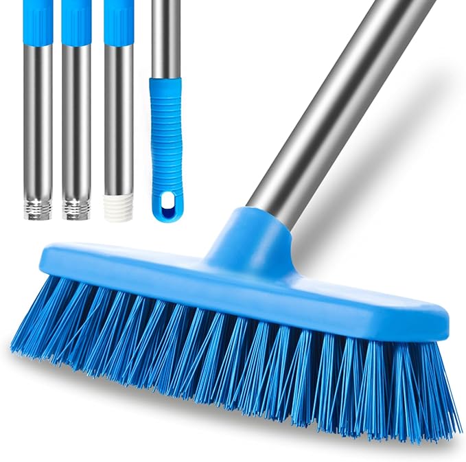 MEIBEI Floor Scrub Brush with Adjustable Long Handle-57 inch, Stiff Bristle Grout Brush Tub and Tile Brush for Cleaning Bathroom, Patio, Kitchen, Wall and Deck