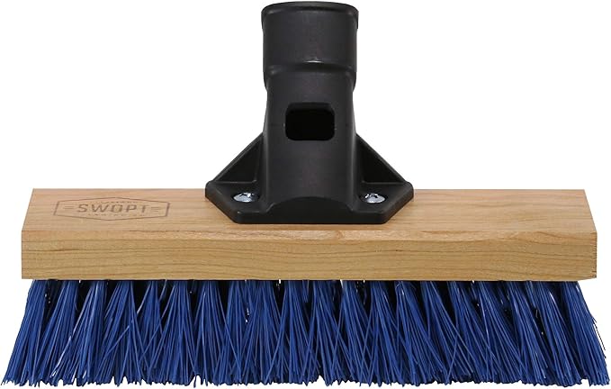 SWOPT 24” Floor Squeegee + 60" EVA Foam Comfort Grip Wooden Handle, Combo, Gray & 10” Premium Multi-Surface Scrub Brush Head