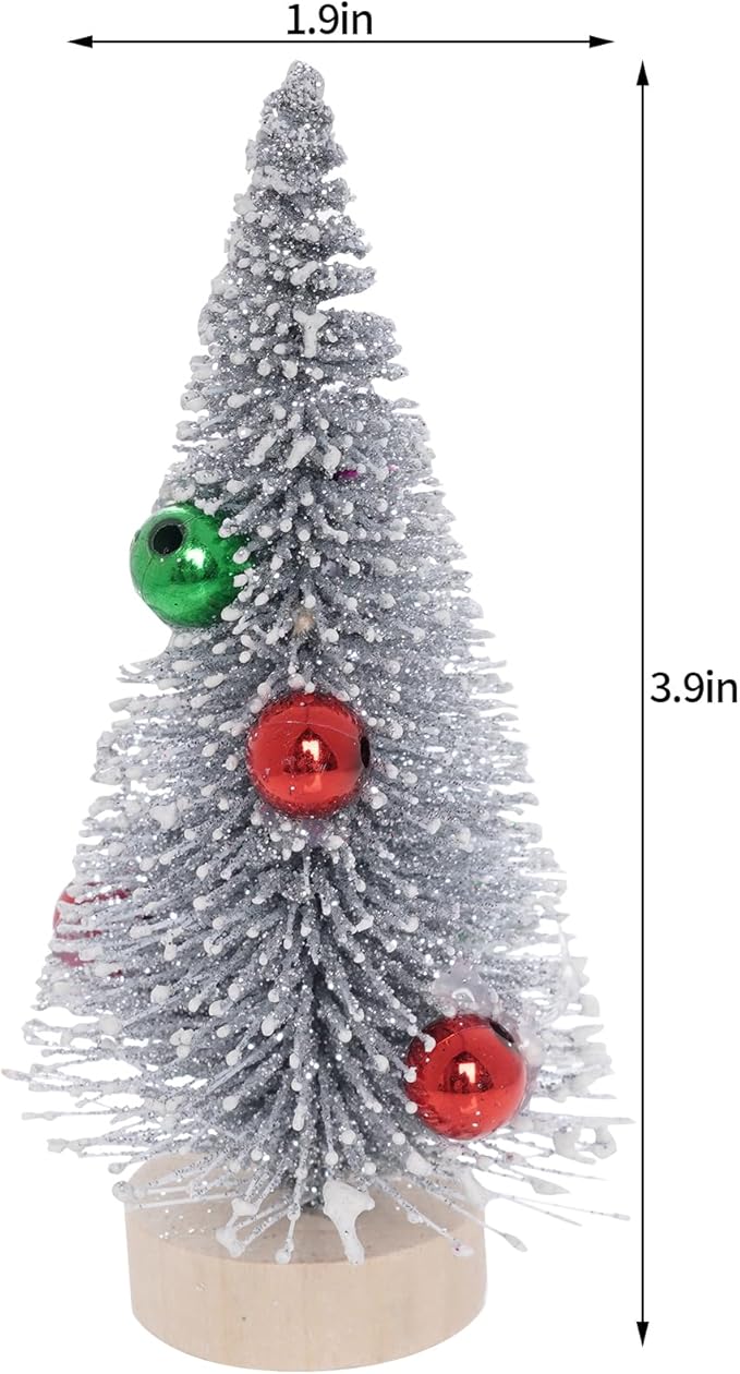 Yookat 12Pcs Mini Christmas Trees Small Sisal Trees Mini Pine Trees with Wood Base Mini Bottle Brush Trees Artificial Mini Christmas Trees Assorted Color for Christmas Winter Decoration (Silver)