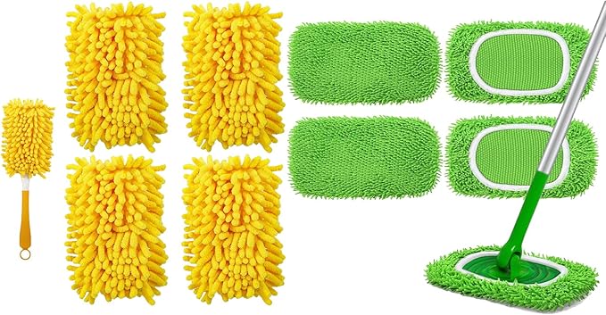 4 Pack Reusable Duster Refill for Swiffer Hand Duster & 4 Pack Reusable Microfiber Mop Pads for Swiffer Sweeper Mop