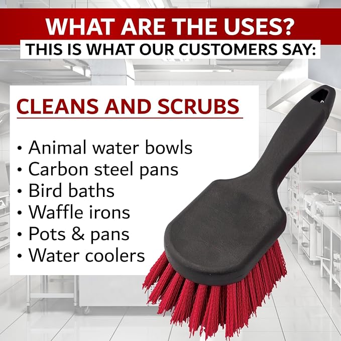 8" Pot & Dish Cleaning Brush, Dish Scrubber with Stiff Bristle Brush for Kitchen Cleaning Tough Stain, Dishes, Pots, Pan, Sink, Stove, Grill Scrubber for Home, Busy Restaurant by FryOilSaver Co. 90048