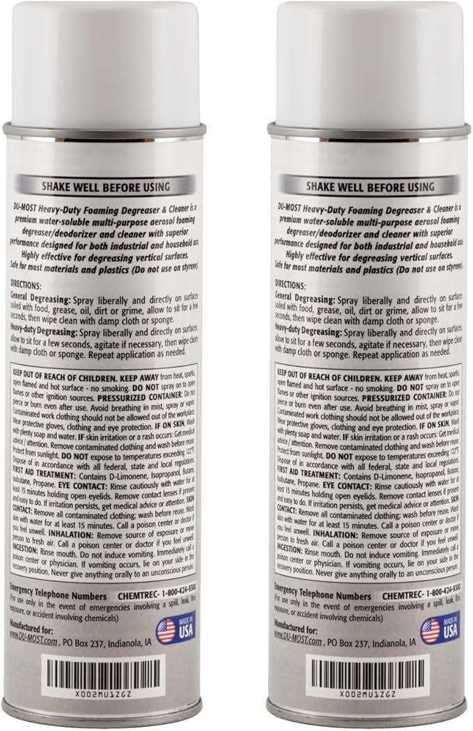 DU-MOST Heavy Duty Aerosol Foaming Degreaser & Cleaner, Deodorizer with Natural Citrus Solvent, 18 fl oz (Pack of 2)
