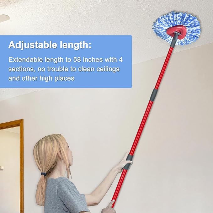 Spin Mop Replace Head, Base, Scrubber Mop Head, Mop Handle for OCedar RinseClean 2-Tank System, Include 2 Microfiber Mop Refills, 1 Mop Handle, 1 Mop Head Cover and 1 Scrub Brush