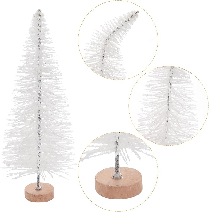 Yookat 40Pcs Mini Christmas Trees Artificial Mini Pine Trees with Wood Base Sisal Trees Bottle Brush Trees Assorted Color for Christmas Decoration Winter Ornaments (White)
