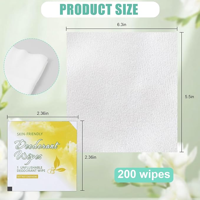 200 Pcs Deodorant Wipes Individually Wrapped Mini Deodorant Travel Size Wet Armpit Wipes Travel Deodorants Bulk for Women Men Homeless Personal Cleansing Wipe Butt Hands Face Underarm Sports(Lemon)