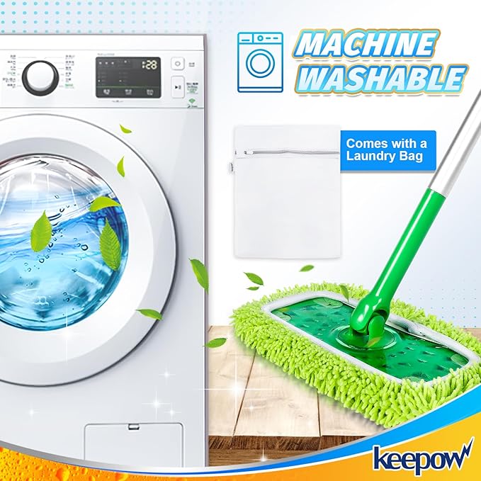 KEEPOW Reusable Microfiber Mop Pads Compatible with Swiffer Sweeper Mop, Dry Sweeping Cloths, Washable Wet Mopping Cloth Refills for Surface/Hardwood Floor Cleaning, 8 Pack (Mop is Not Included)
