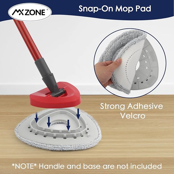 Spin Mop Pad Replacement Compatible with O Cedar Mop Head Replace Flat Triangle Mop, Wet Damp Dry Sweeping Pads Washable, Microfiber, 4 Mopping Pads and 1 Mop Base