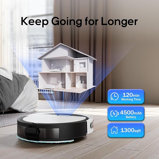 V3 Robot Vacuum and Mop Combo,KIPVVO 3-in-1 Ultra Thin Self-Charging Automatic Robot Vacuum Cleaners with 5000Pa Strong Suction,120mins Runtime,WiFi/App/Remote Control for Hard Floors,Pet Hair,Carpets