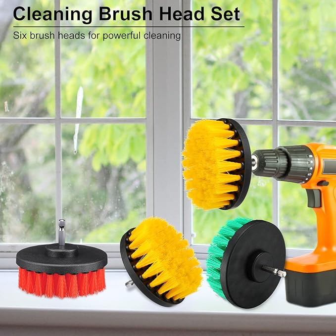 6 Pcs Drill Brush Attachment Power Scrubber Cleaning Kit Multi Purpose Drill Brush Set Drill Scrubber Brush Kit Cleaning Brushes for Drill Bathroom Surfaces Tub Grout Shower Kitchen (Multi Colors)