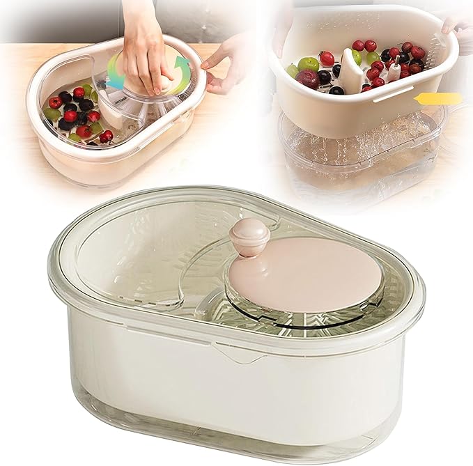 2025 New Fruit Cleaner Spinner, Large Multifunctional Vegetable Washer Bowl with Brush, Fruit Scrubber for Home Kitchen (White)
