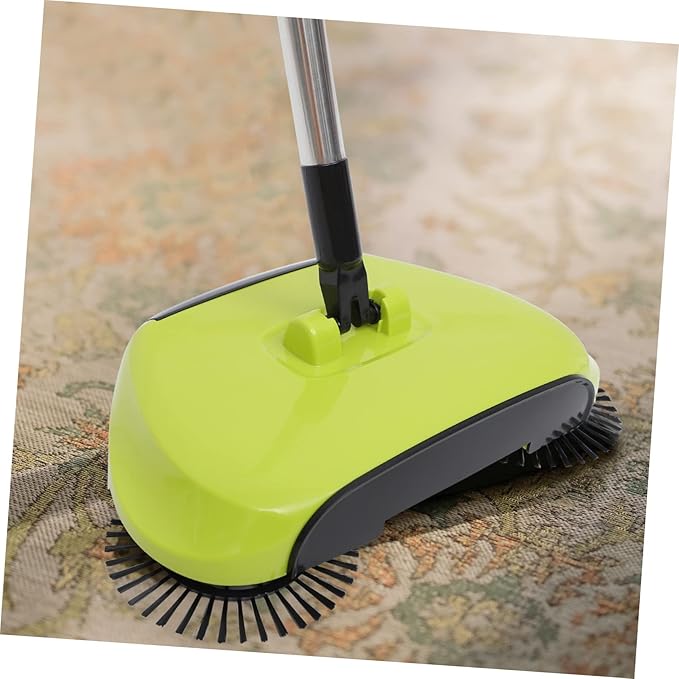Multi Function Hand Push Sweeper with Dustpan and Trash Bin Rotating Floor Cleaning Mop for Easy Household Cleaning Green
