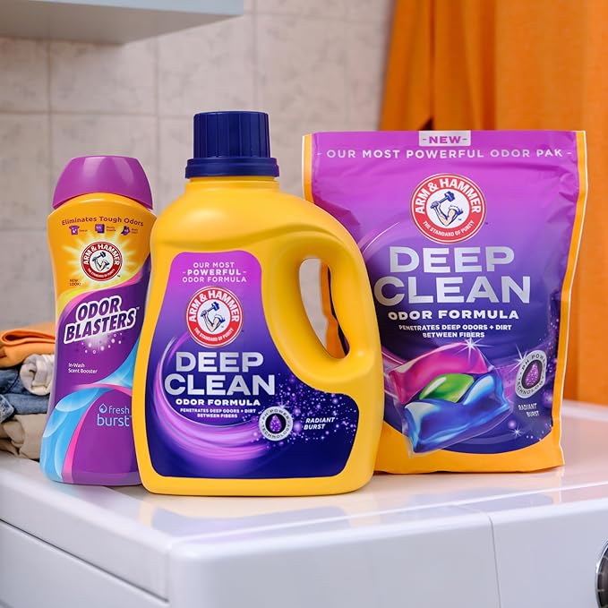 ARM & HAMMER™ Deep Clean Odor Formula Laundry Detergent Power Paks, Laundry Odor Remover, Radiant Burst Scent, 44 Count, 44 Loads (Pack of 4)