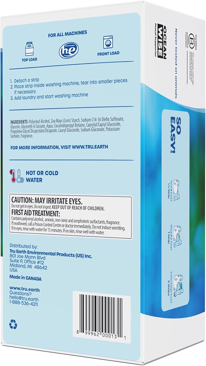 Tru Earth Compact Dry Laundry Detergent Sheets, Bulk, up to 768 Loads (384 Sheets) - Paraben-Free - Original Eco-Strip Liquidless Detergent, Travel - Fresh Linen