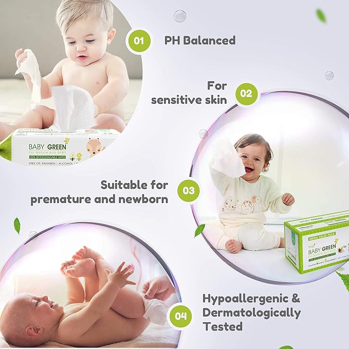 Yugi Green Baby Wipes – Unscented, Compostable, Biodegradable, Plant-Based, Fragrance-Free, for Sensitive Skin & Babies – 12 Packs of 72 (864 Count)