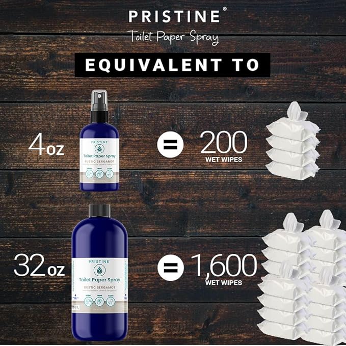 Toilet Paper Spray Instead of Wipes and Bidets - Like Foam Alternative and Gel Alternatives to Wipes, is a Refreshing Bidet Attachment Substitute, Rustic Bergamot, 4 fl oz