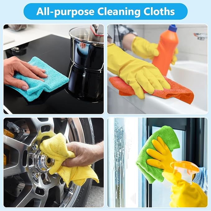 Microfiber Cleaning Cloth, 200PK Reusable Shop Rags Bulk Microfiber Cleansing Cloth Lint Free Cleaning-Towel for Car Kitchen Automotive Bar Mechanic Restaurant Garage,11.5"x11.5",Multicolor