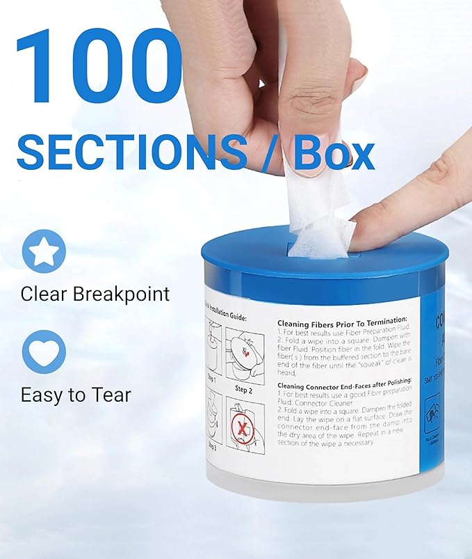 100 Pcs Optical Fiber Wipes,Clean Wipes for Fiber Optics,Dust and lint wipe cloth Optical Fiber End Cleaning Paper for industrial instrument,electrical equipment