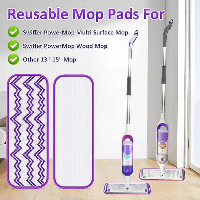 7 Pack Reusable Mop Refills for Swiffer PowerMop, Thickened Power Mop Pads Microfiber PowerMop Refills Washable 15” Wet Pads Mopping Cloths for Multi-Surface & All Types of Floors