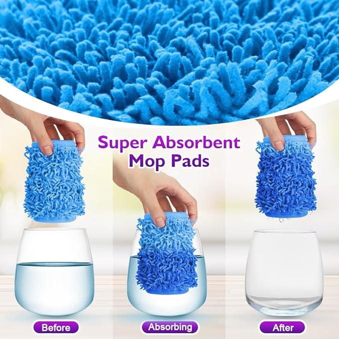 Reusable Mop Pads for Swiffer PowerMop, 8 Pack Microfiber Mop Pad Refill with Scrubber Strips for 13''-15'' SprayMop, Washable Mop Pads Use for Most Floor Types, Designed for Pets - Blue