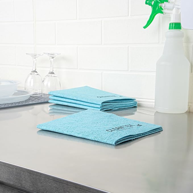 Clean Tek Professional 13 x 15 Inch Cleaning Cloths, 5 Reusable Cloth Towels - Machine Washable, Absorbent, Blue PVA Microfiber Cleaning Rags, Fast Drying, For Windows Or Cars - Restaurantware