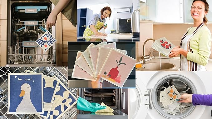 SOONSOO Swedish Dishcloths 6Pack Absorbent Eco-Friendly Reusable Cleaning Cloths for Kitchen - Multi-Purpose Machine Washable, Compostable, Quick Drying Zero Waste Cellulose Kitchen Cloths (Green)