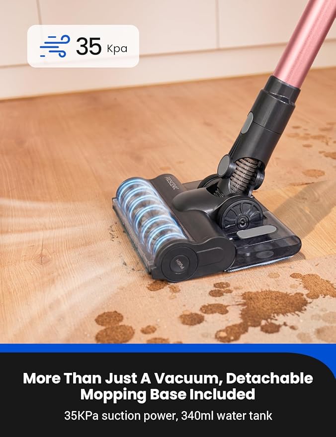 Proscenic Cordless Vacuum Cleaner, Wet Dry Vacuum and Mop Combo All in one, 45Kpa Suction Lightweight Stick Vacuum with LED Display, 50Mins Runtime Rechargeable Vacuum for Pet Hair, P11 Pro (Pink)