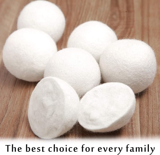 Wool Dryer Balls - 6 Pack XL, 100% Handmade Natural New Zealand Wool, Reusable Organic Fabric Softener, Reduce Wrinkles & Drying Time, Chemical Free Hypoallergenic Safe White